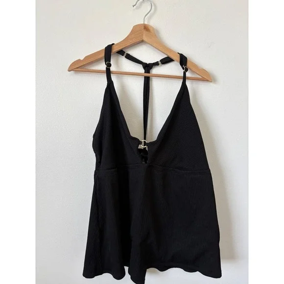 Time and Tru Black Ribbed Tankini – Gold Details – Size 2X - Picture 1 of 4